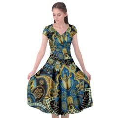 Retro Ethnic Background Pattern Vector Cap Sleeve Wrap Front Dress