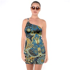 Retro Ethnic Background Pattern Vector One Soulder Bodycon Dress