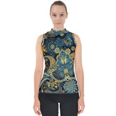 Retro Ethnic Background Pattern Vector Mock Neck Shell Top