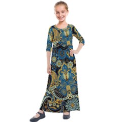 Retro Ethnic Background Pattern Vector Kids  Quarter Sleeve Maxi Dress by Amaryn4rt