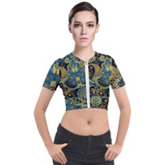 Retro Ethnic Background Pattern Vector Short Sleeve Cropped Jacket