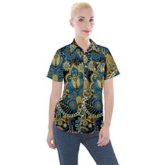 Retro Ethnic Background Pattern Vector Women s Short Sleeve Pocket Shirt