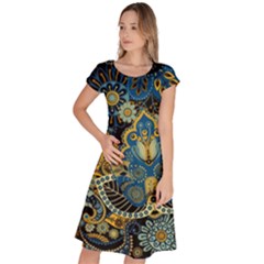 Retro Ethnic Background Pattern Vector Classic Short Sleeve Dress