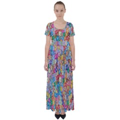 Sakura Cherry Blossom Floral High Waist Short Sleeve Maxi Dress