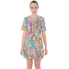 Sakura Cherry Blossom Floral Sixties Short Sleeve Mini Dress