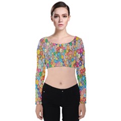 Sakura Cherry Blossom Floral Velvet Long Sleeve Crop Top by Amaryn4rt