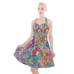 Sakura Cherry Blossom Floral Halter Party Swing Dress 