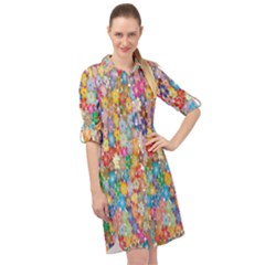 Sakura Cherry Blossom Floral Long Sleeve Mini Shirt Dress