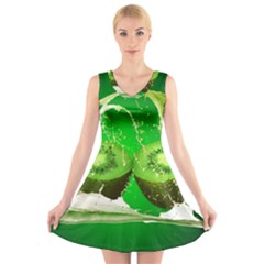 Kiwi Fruit Vitamins Healthy Cut V-neck Sleeveless Dress