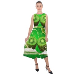 Kiwi Fruit Vitamins Healthy Cut Midi Tie-back Chiffon Dress