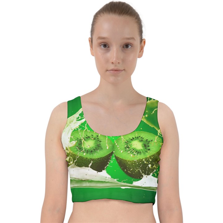 Kiwi Fruit Vitamins Healthy Cut Velvet Racer Back Crop Top