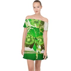 Kiwi Fruit Vitamins Healthy Cut Off Shoulder Chiffon Dress