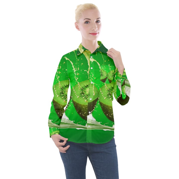 Kiwi Fruit Vitamins Healthy Cut Women s Long Sleeve Pocket Shirt