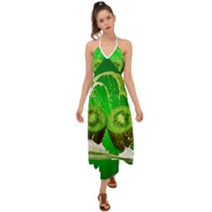 Kiwi Fruit Vitamins Healthy Cut Halter Tie Back Dress 