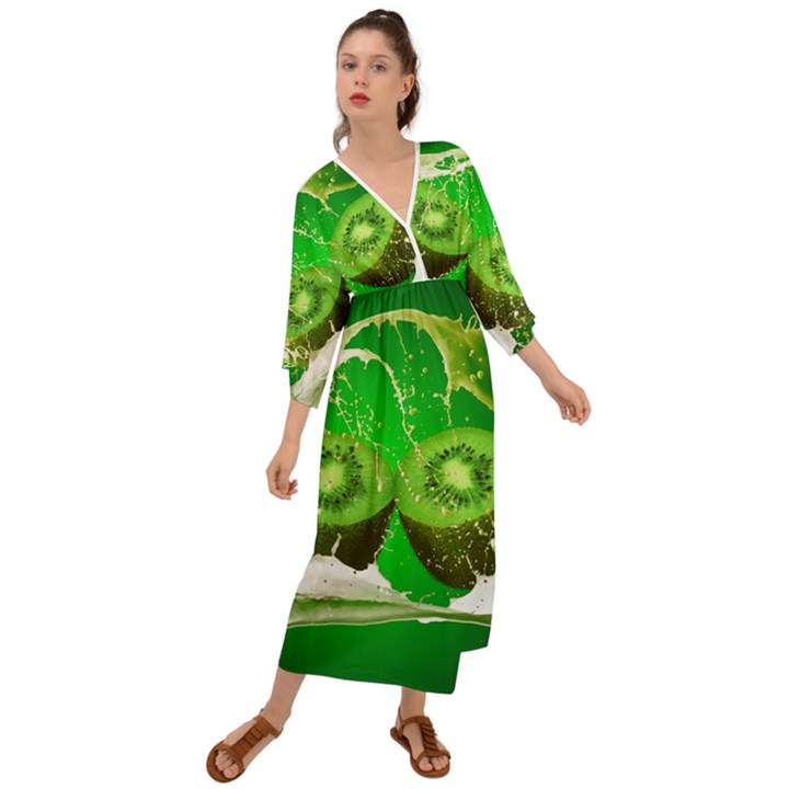 Kiwi Fruit Vitamins Healthy Cut Grecian Style  Maxi Dress