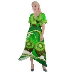 Kiwi Fruit Vitamins Healthy Cut Cross Front Sharkbite Hem Maxi Dress