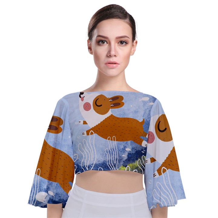 Underwaterdog Tie Back Butterfly Sleeve Chiffon Top