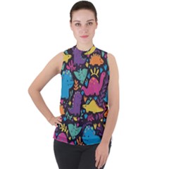 Dino Cute Mock Neck Chiffon Sleeveless Top by Mjdaluz