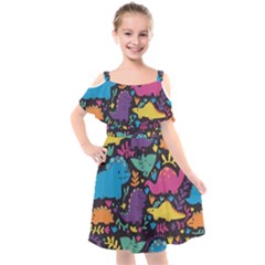 Dino Cute Kids  Cut Out Shoulders Chiffon Dress by Mjdaluz