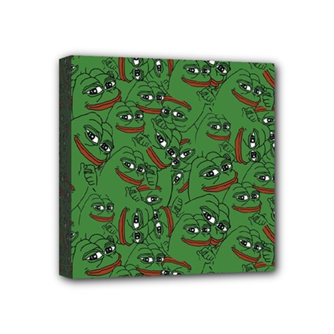 Pepe The Frog Perfect A-ok Handsign Pattern Praise Kek Kekistan Smug Smile Meme Green Background Mini Canvas 4  X 4  (stretched) by snek