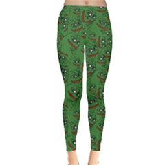 Pepe The Frog Perfect A-ok Handsign Pattern Praise Kek Kekistan Smug Smile Meme Green Background Leggings  by snek