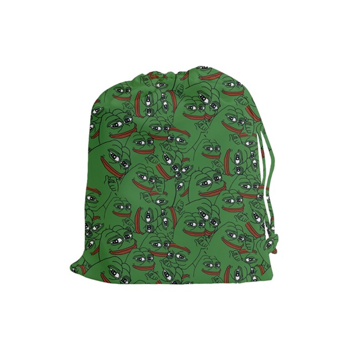 Pepe The Frog perfect a-ok handsign Pattern Praise KEK Kekistan Smug Smile Meme green background Drawstring Pouch (Large)