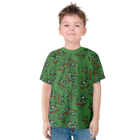 Pepe The Frog Perfect A-ok Handsign Pattern Praise Kek Kekistan Smug Smile Meme Green Background Kids  Cotton Tee by snek