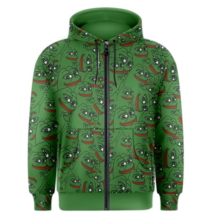 Pepe The Frog perfect a-ok handsign Pattern Praise KEK Kekistan Smug Smile Meme green background Men s Zipper Hoodie