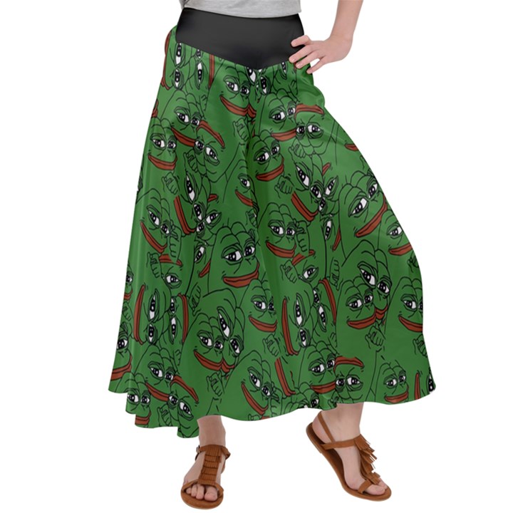 Pepe The Frog perfect a-ok handsign Pattern Praise KEK Kekistan Smug Smile Meme green background Satin Palazzo Pants