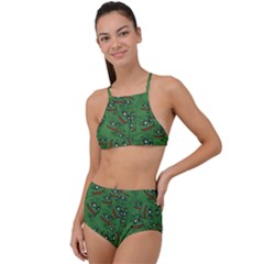 Pepe The Frog Perfect A-ok Handsign Pattern Praise Kek Kekistan Smug Smile Meme Green Background High Waist Tankini Set by snek