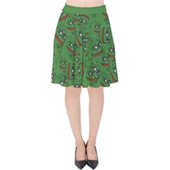 Pepe The Frog Perfect A-ok Handsign Pattern Praise Kek Kekistan Smug Smile Meme Green Background Velvet High Waist Skirt by snek