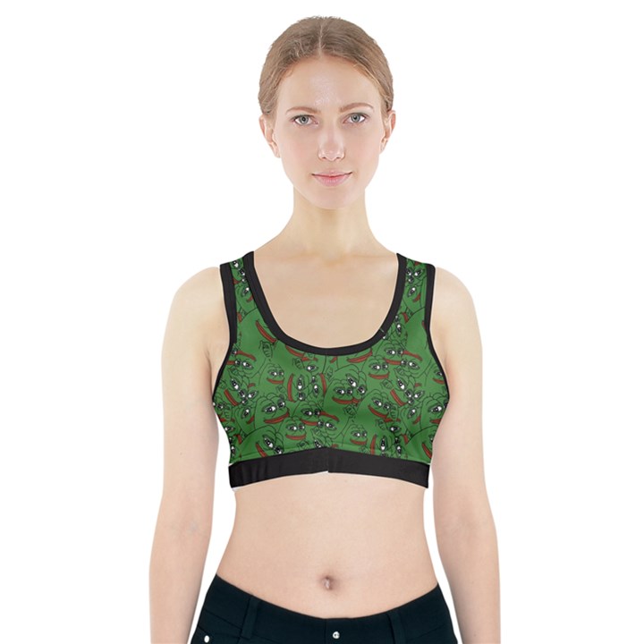 Pepe The Frog perfect a-ok handsign Pattern Praise KEK Kekistan Smug Smile Meme green background Sports Bra With Pocket