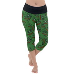 Pepe The Frog Perfect A-ok Handsign Pattern Praise Kek Kekistan Smug Smile Meme Green Background Lightweight Velour Capri Yoga Leggings by snek