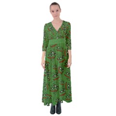 Pepe The Frog Perfect A-ok Handsign Pattern Praise Kek Kekistan Smug Smile Meme Green Background Button Up Maxi Dress by snek