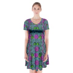 The Most Beautiful Flower Forest On Earth Short Sleeve V-neck Flare Dress by pepitasart