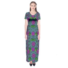 The Most Beautiful Flower Forest On Earth Short Sleeve Maxi Dress by pepitasart