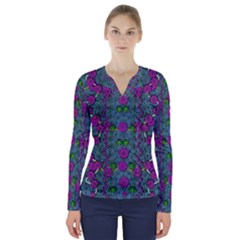 The Most Beautiful Flower Forest On Earth V-neck Long Sleeve Top by pepitasart