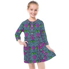 The Most Beautiful Flower Forest On Earth Kids  Quarter Sleeve Shirt Dress by pepitasart