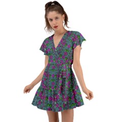 The Most Beautiful Flower Forest On Earth Flutter Sleeve Wrap Dress by pepitasart