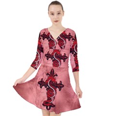 Awesome Chinese Dragon Quarter Sleeve Front Wrap Dress by FantasyWorld7