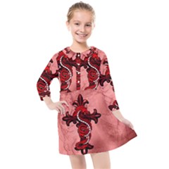 Awesome Chinese Dragon Kids  Quarter Sleeve Shirt Dress by FantasyWorld7