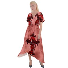 Awesome Chinese Dragon Cross Front Sharkbite Hem Maxi Dress by FantasyWorld7