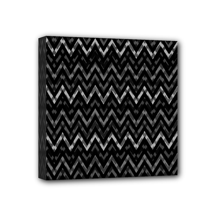 Chevrons Noir / Gris Mini Canvas 4  x 4  (Stretched)