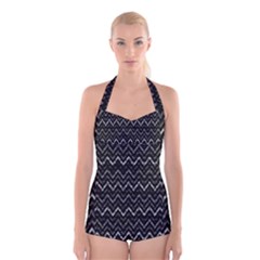 Chevrons Noir / Gris Boyleg Halter Swimsuit  by kcreatif