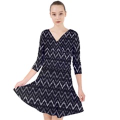 Chevrons Noir / Gris Quarter Sleeve Front Wrap Dress by kcreatif