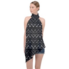 Chevrons Noir / Gris Halter Asymmetric Satin Top by kcreatif