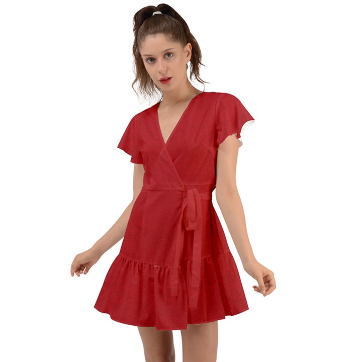 Red Christmas Elf Funny Realistic Costume Flutter Sleeve Wrap Dress