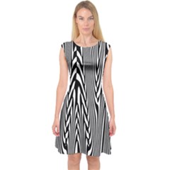 Abstrait Lignes Blanc/noir Capsleeve Midi Dress by kcreatif