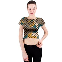 Abstrait Formes Marron/beige/bleu Crew Neck Crop Top by kcreatif