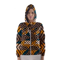 Abstrait Formes Marron/beige/bleu Women s Hooded Windbreaker by kcreatif